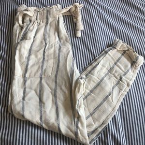 H&M striped ivory high-waisted pants